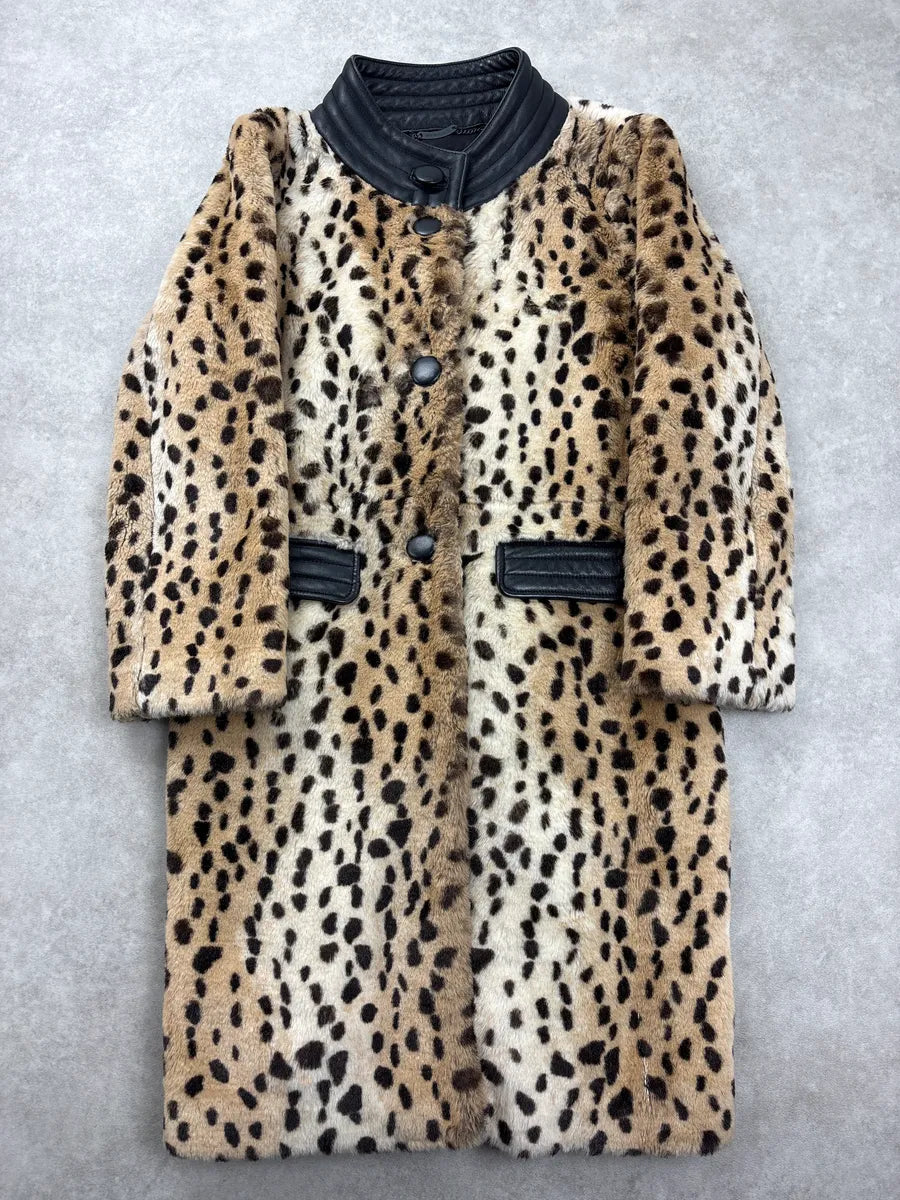 2000s Chloé Beige Faux Fur Leopard Leather Collar Coat jTeRHkcF 0