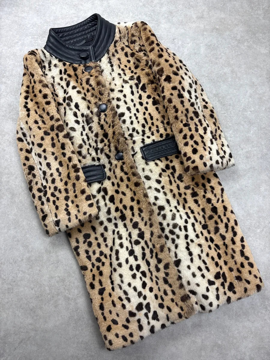 2000s Chloé Beige Faux Fur Leopard Leather Collar Coat jTeRHkcF 4