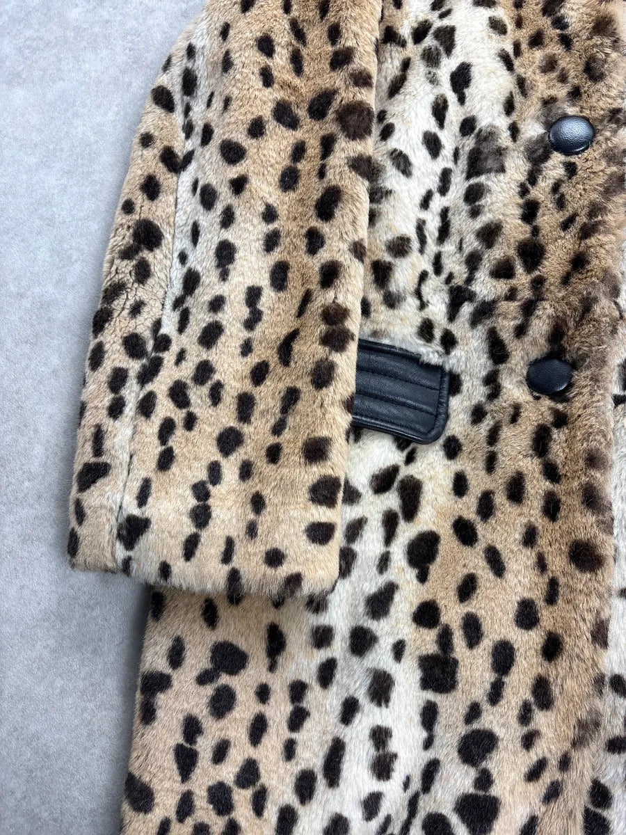 2000s Chloé Beige Faux Fur Leopard Leather Collar Coat jTeRHkcF 8