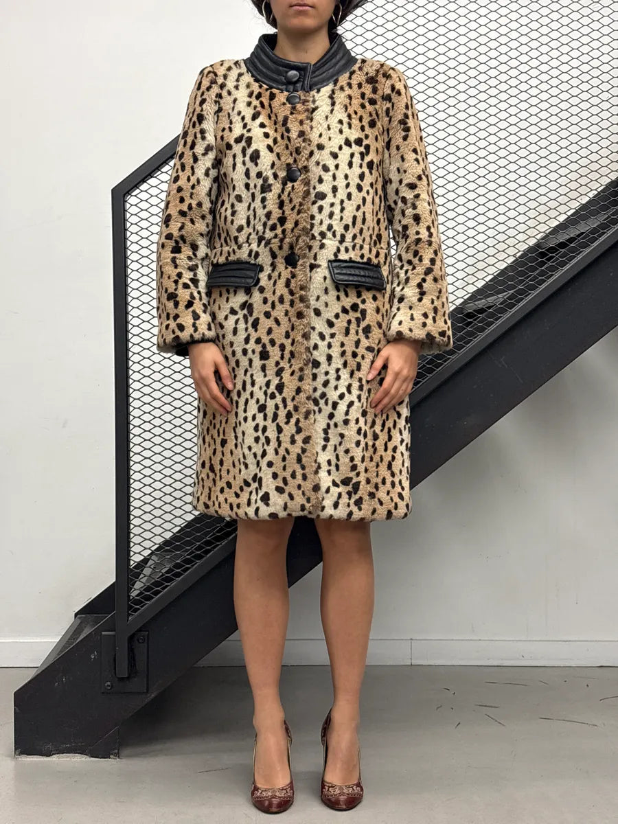 2000s Chloé Beige Faux Fur Leopard Leather Collar Coat jTeRHkcF 1