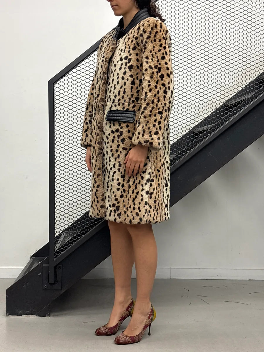2000s Chloé Beige Faux Fur Leopard Leather Collar Coat jTeRHkcF 2
