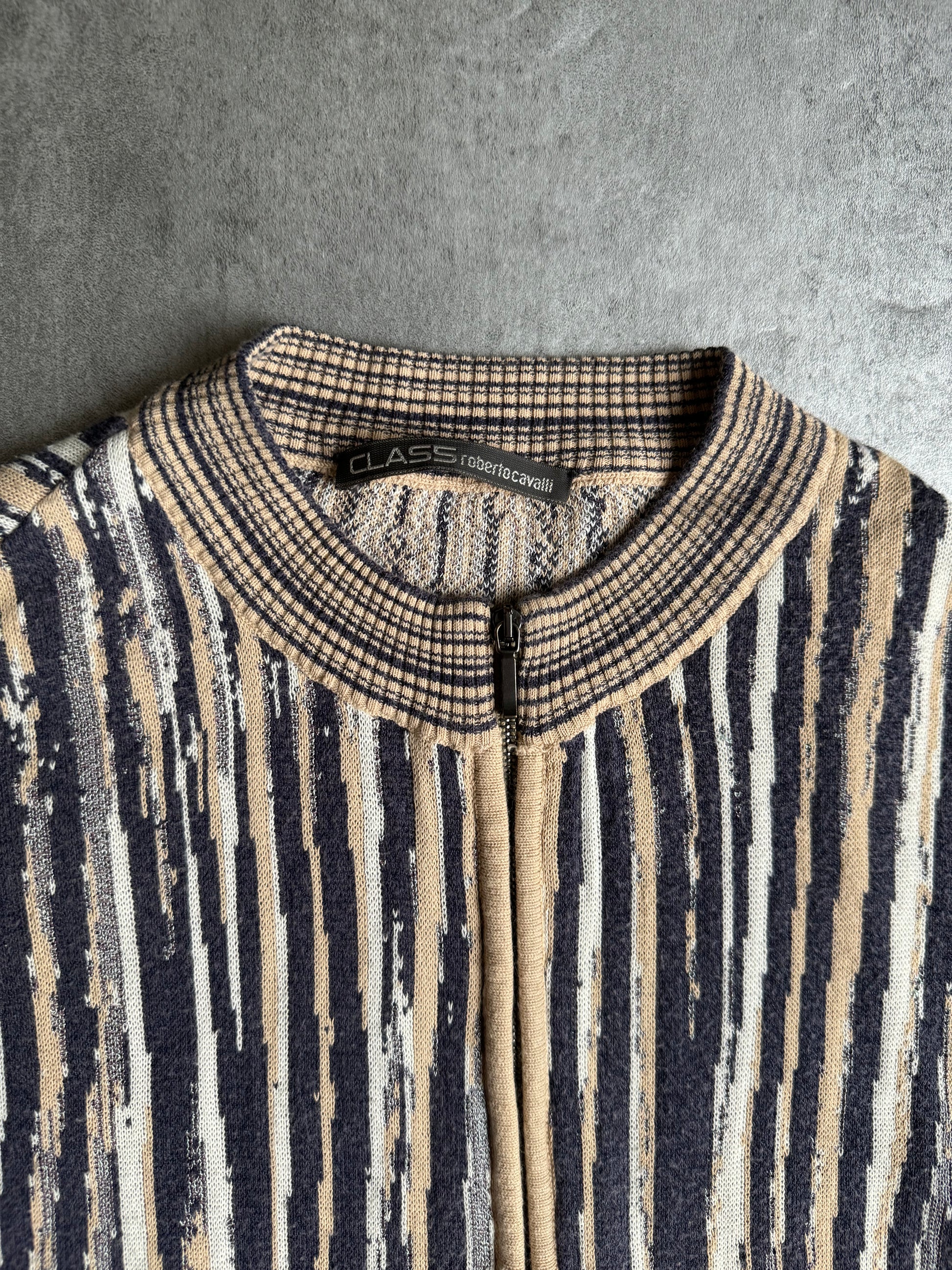 SS2002 Roberto Cavalli Contemporary Striped Zip-up Sweater. (M/L) - 7