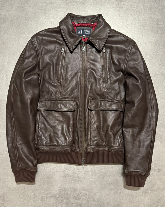 AW2007 Armani Brown Utility Leather Jacket  (M) - 1