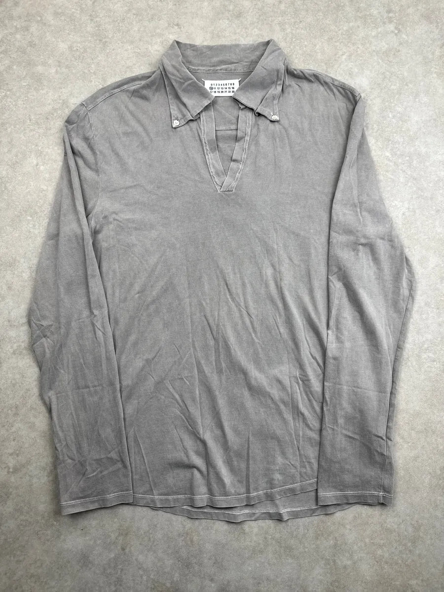 SS2001 Maison Martin Margiela Grey V-Neck Longsleeve Polo jdGdguRB 0