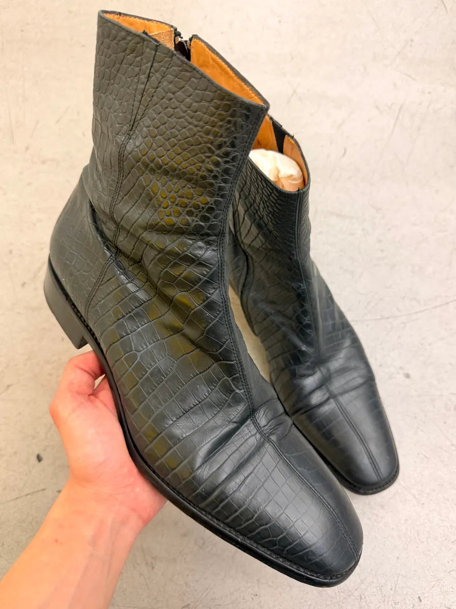 Jean Baptiste Rautureau Black Leather Crocodile Embossed Boots eoUfCem 0