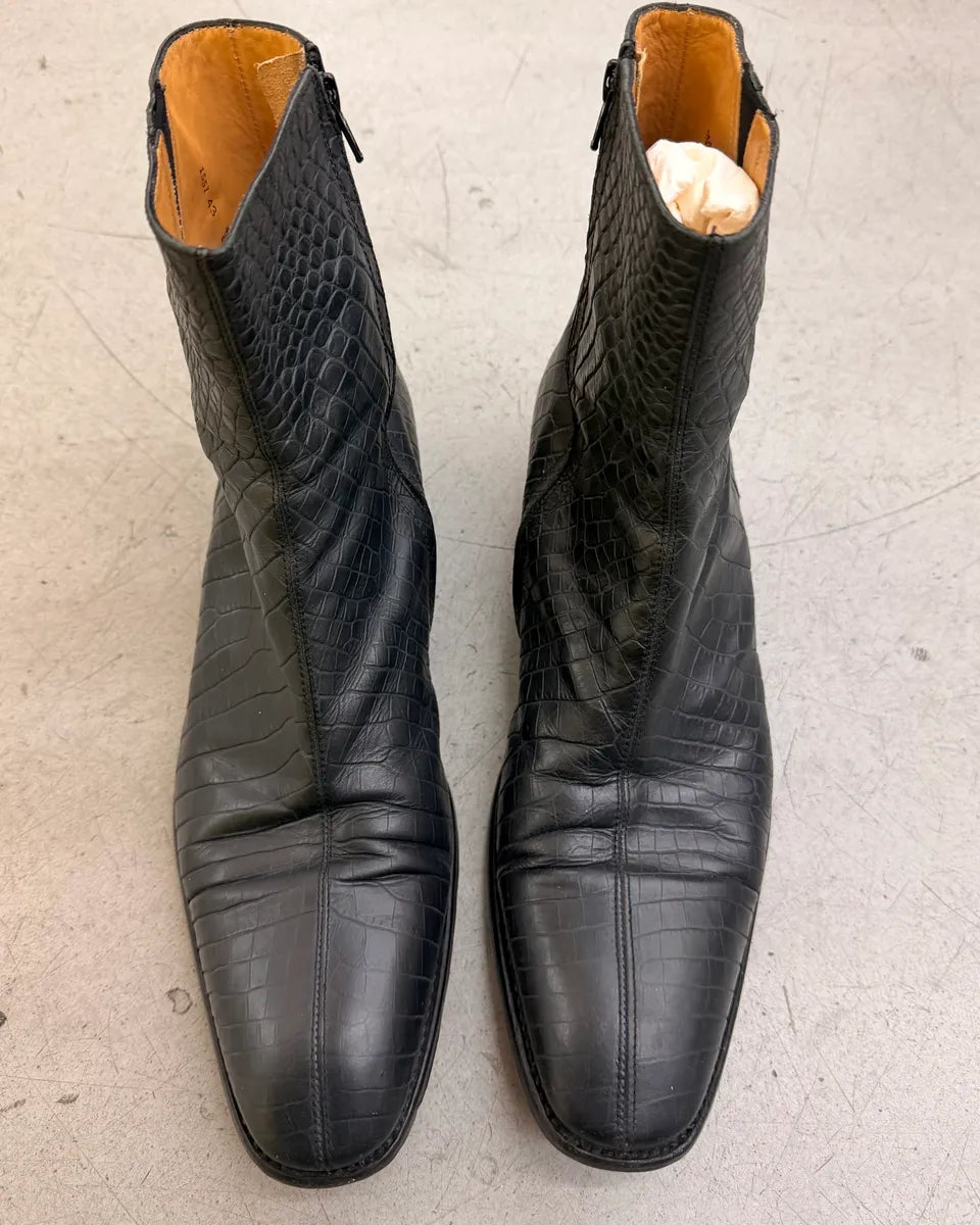 Jean Baptiste Rautureau Black Leather Crocodile Embossed Boots eoUfCem 1