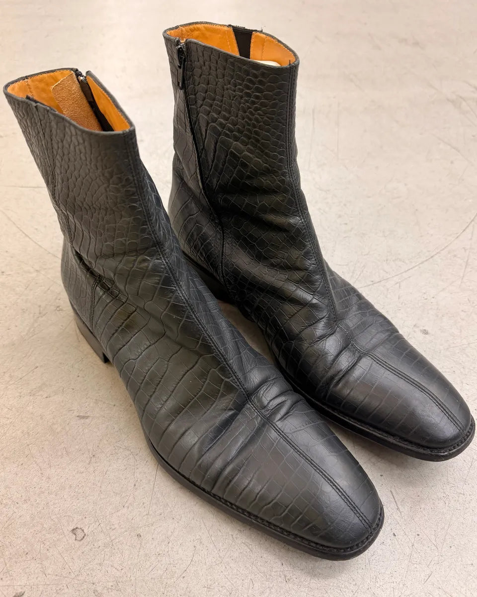 Jean Baptiste Rautureau Black Leather Crocodile Embossed Boots eoUfCem 2