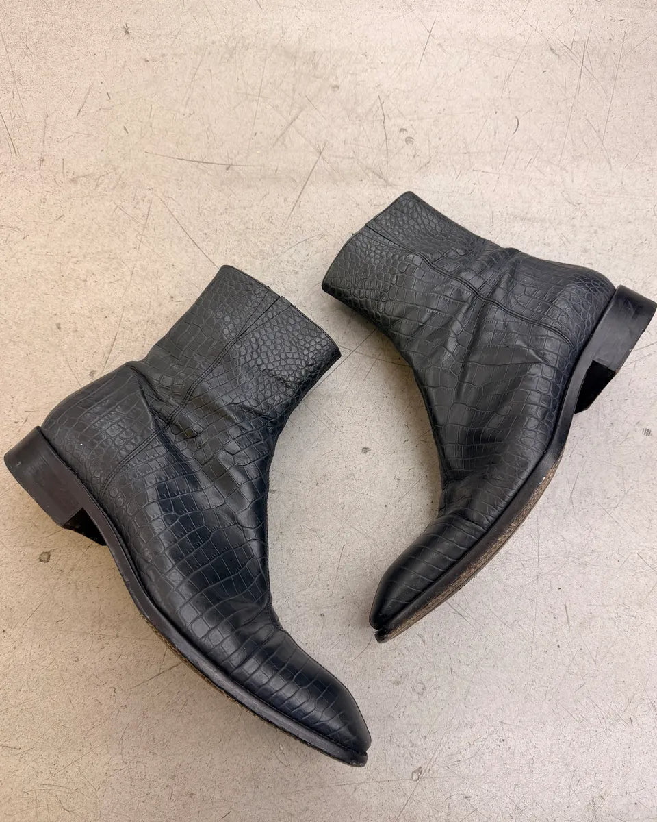 Jean Baptiste Rautureau Black Leather Crocodile Embossed Boots eoUfCem 3
