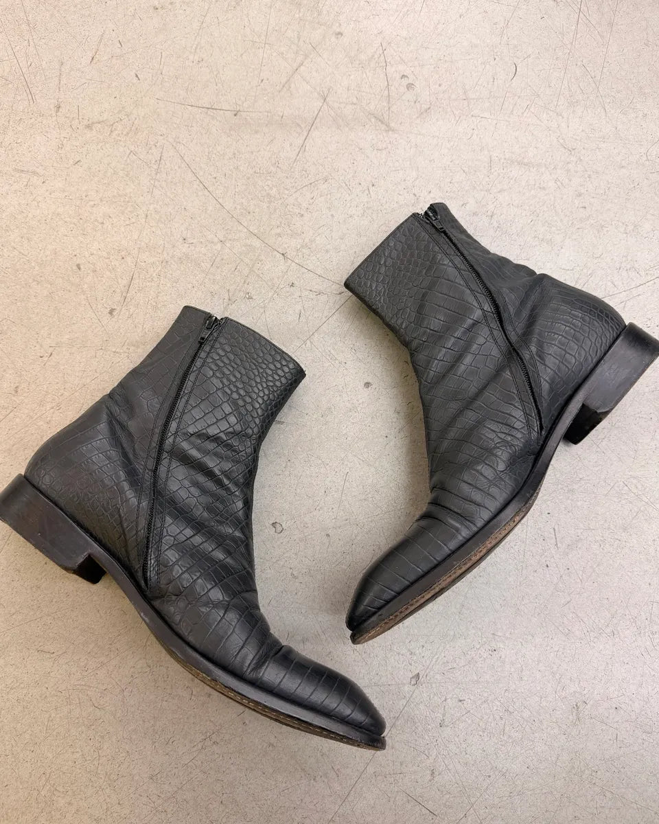 Jean Baptiste Rautureau Black Leather Crocodile Embossed Boots eoUfCem 4