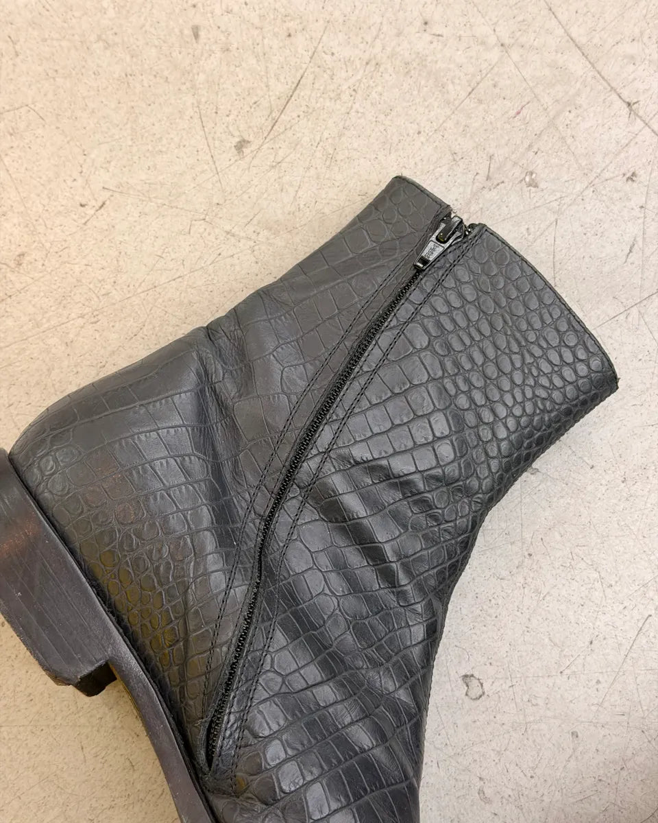 Jean Baptiste Rautureau Black Leather Crocodile Embossed Boots eoUfCem 5