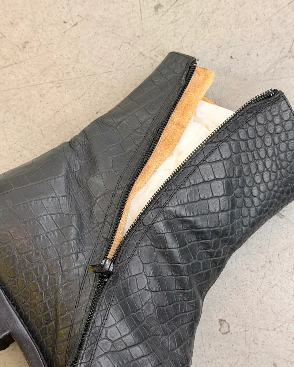 Jean Baptiste Rautureau Black Leather Crocodile Embossed Boots eoUfCem 6