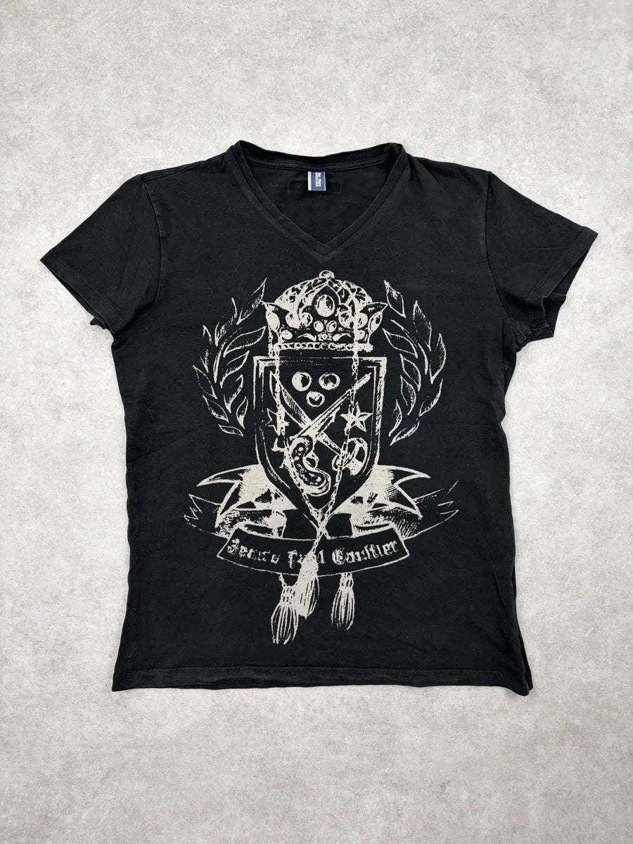 1990s Jean Paul Gaultier Black Rebel V-Neck T-Shirt cGPUZCY 0