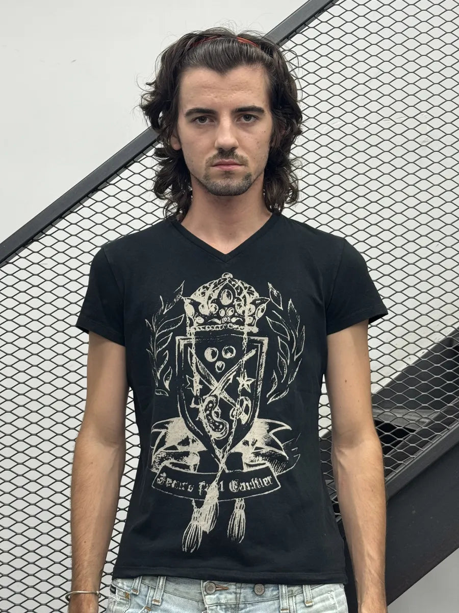 1990s Jean Paul Gaultier Black Rebel V-Neck T-Shirt cGPUZCY 1
