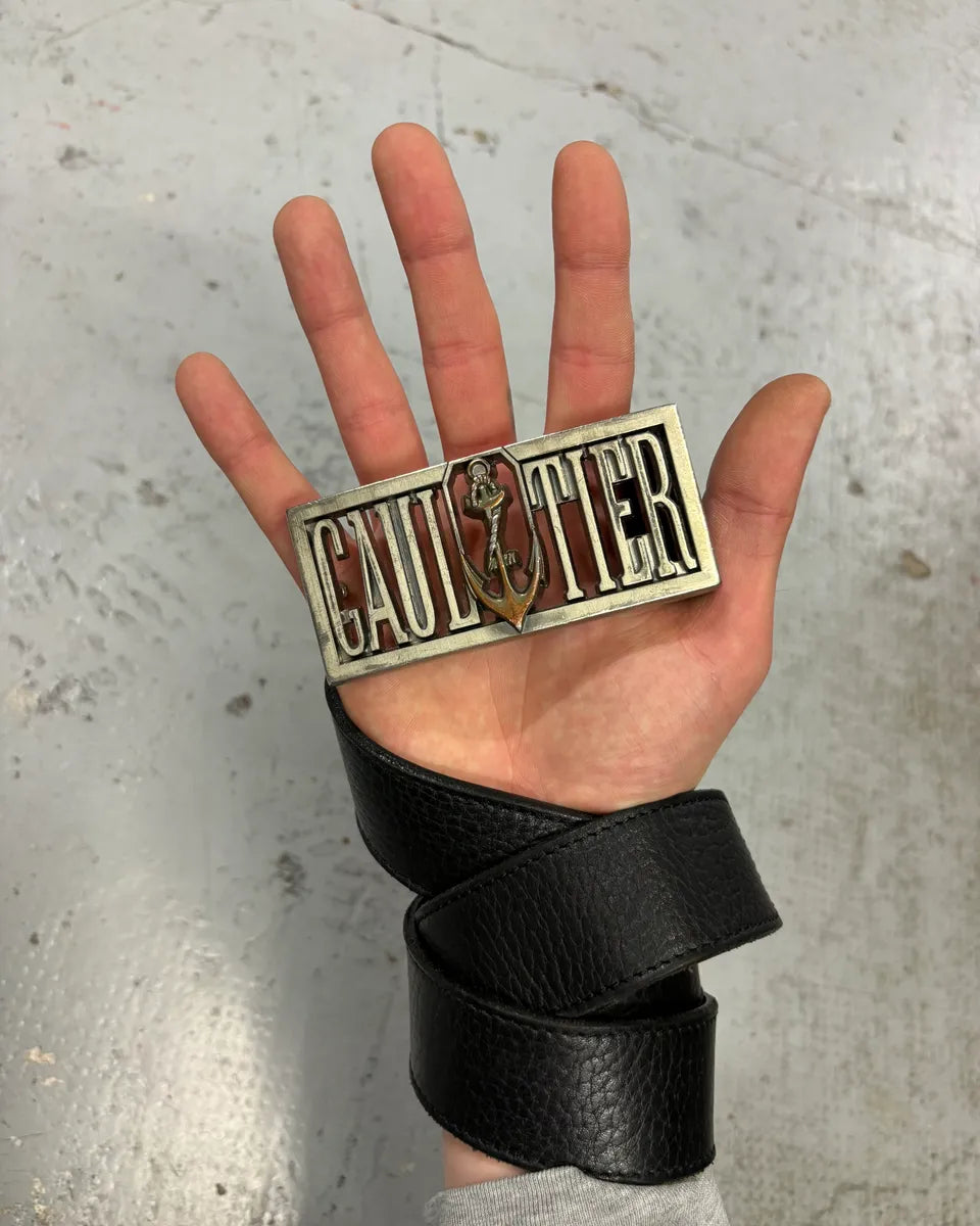 Jean Paul Gaultier Black Leather Anchor Buckle Belt yEtgcon 1