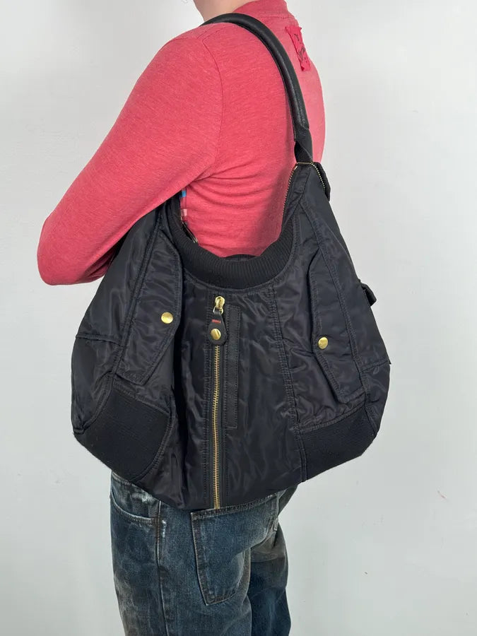 2000s Jean Paul Gaultier Black Nylon Multi-Pocket Hobo Bag ZZojyMU 1