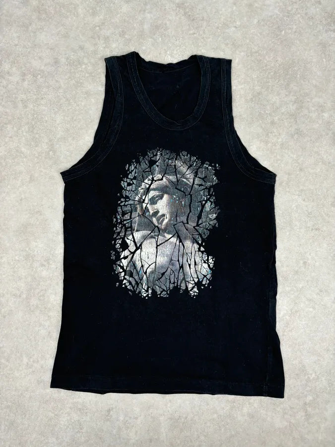 2000s Jean Paul Gaultier Black Destructured Face Tank Top CPKAYhe 0
