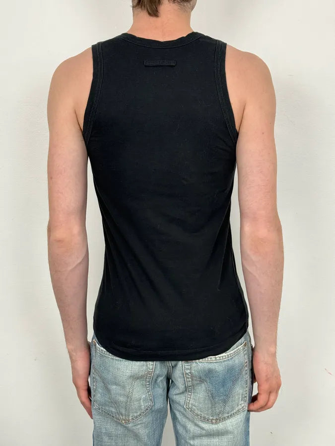 2000s Jean Paul Gaultier Black Destructured Face Tank Top CPKAYhe 2