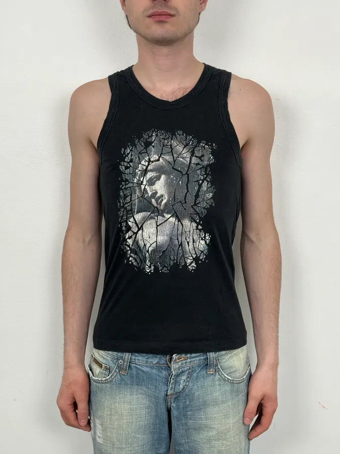 2000s Jean Paul Gaultier Black Destructured Face Tank Top CPKAYhe 1
