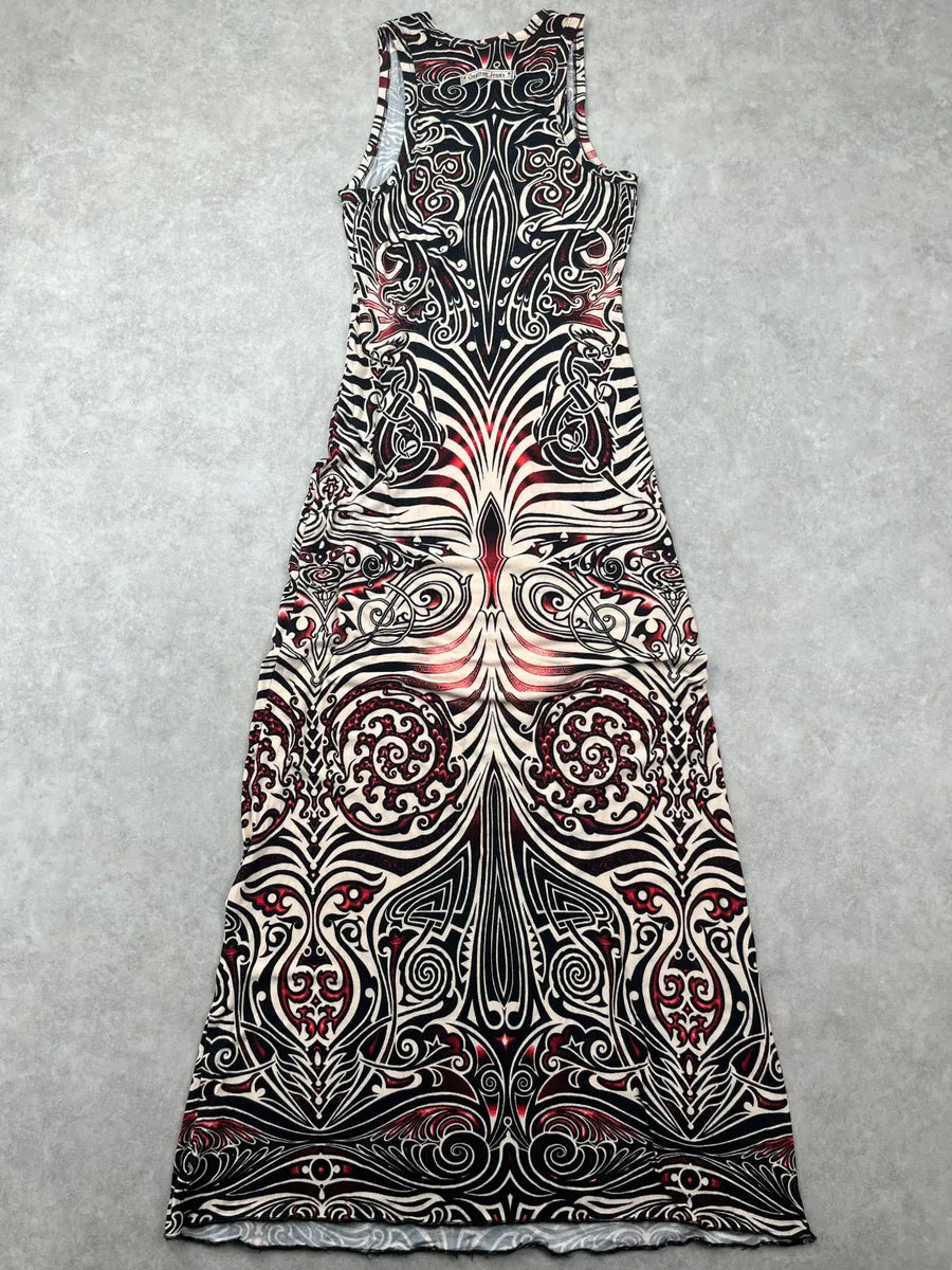 SS1996 Jean Paul Gaultier Black Viscose Tattoo Print Maxi Dress aQQOmvn 3
