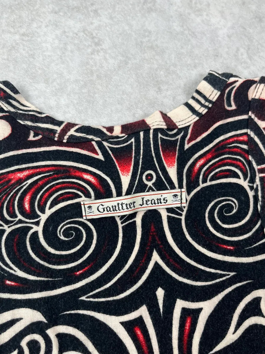 SS1996 Jean Paul Gaultier Black Viscose Tattoo Print Maxi Dress aQQOmvn 9