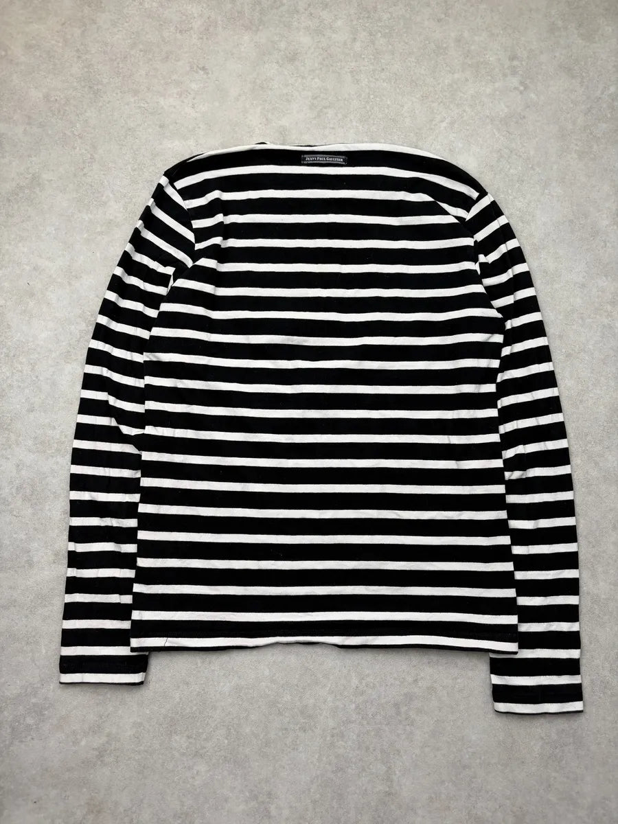2000s Jean Paul Gaultier Black & White Studded Striped Longsleeve BUQHXlC 6