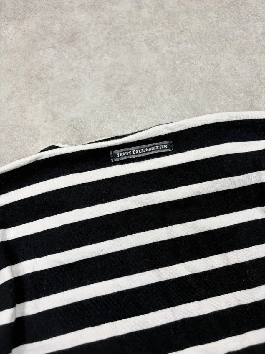 2000s Jean Paul Gaultier Black & White Studded Striped Longsleeve BUQHXlC 7