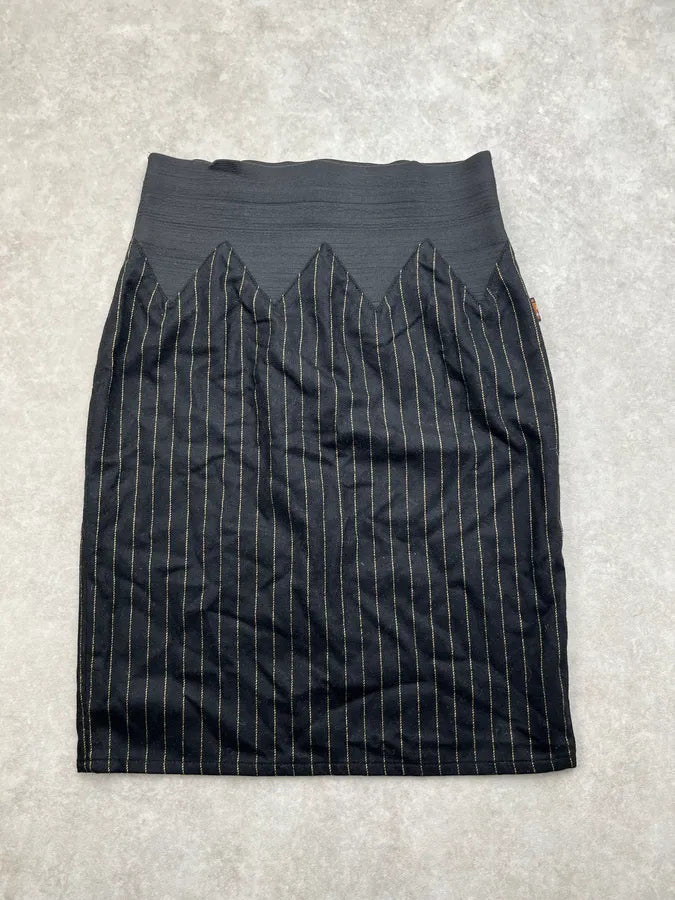 Jean Paul Gaultier Black Wool Pinstriped Midi Skirt sstBEmn 1