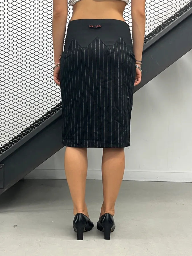 Jean Paul Gaultier Black Wool Pinstriped Midi Skirt sstBEmn 2