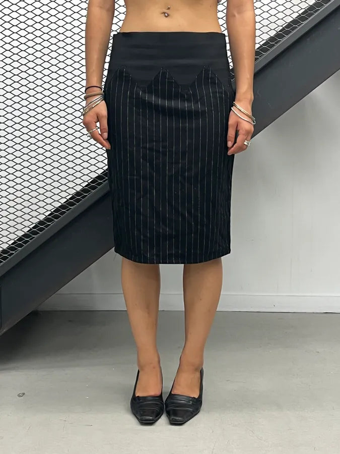 Jean Paul Gaultier Black Wool Pinstriped Midi Skirt sstBEmn 0