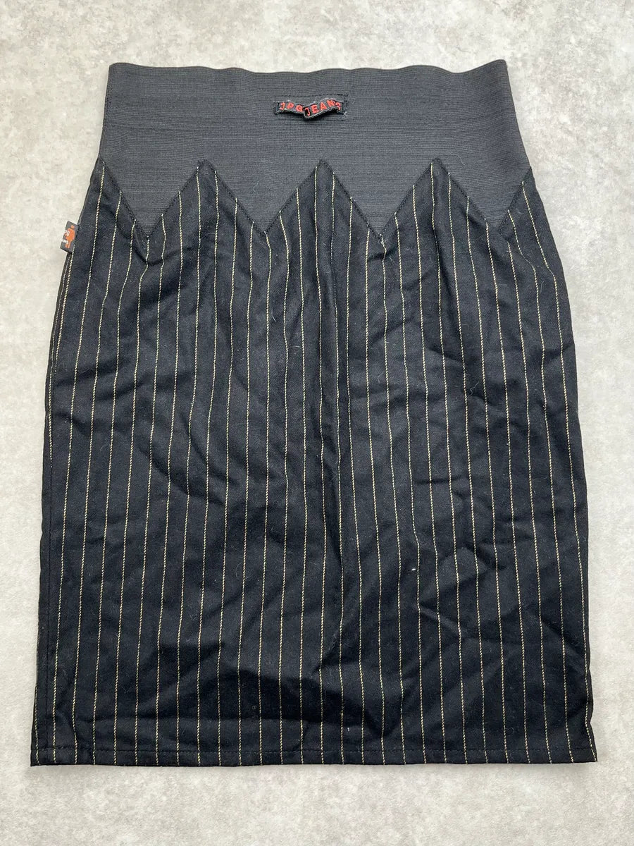 Jean Paul Gaultier Black Wool Pinstriped Midi Skirt sstBEmn 4