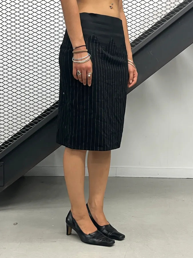 Jean Paul Gaultier Black Wool Pinstriped Midi Skirt sstBEmn 3