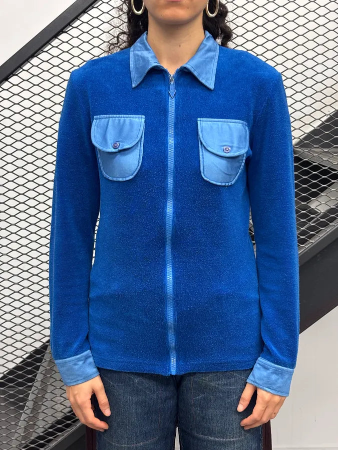 1990s Jean Paul Gaultier Blue Longsleeves Zip-up Polo Shirt YyMyIkX 0