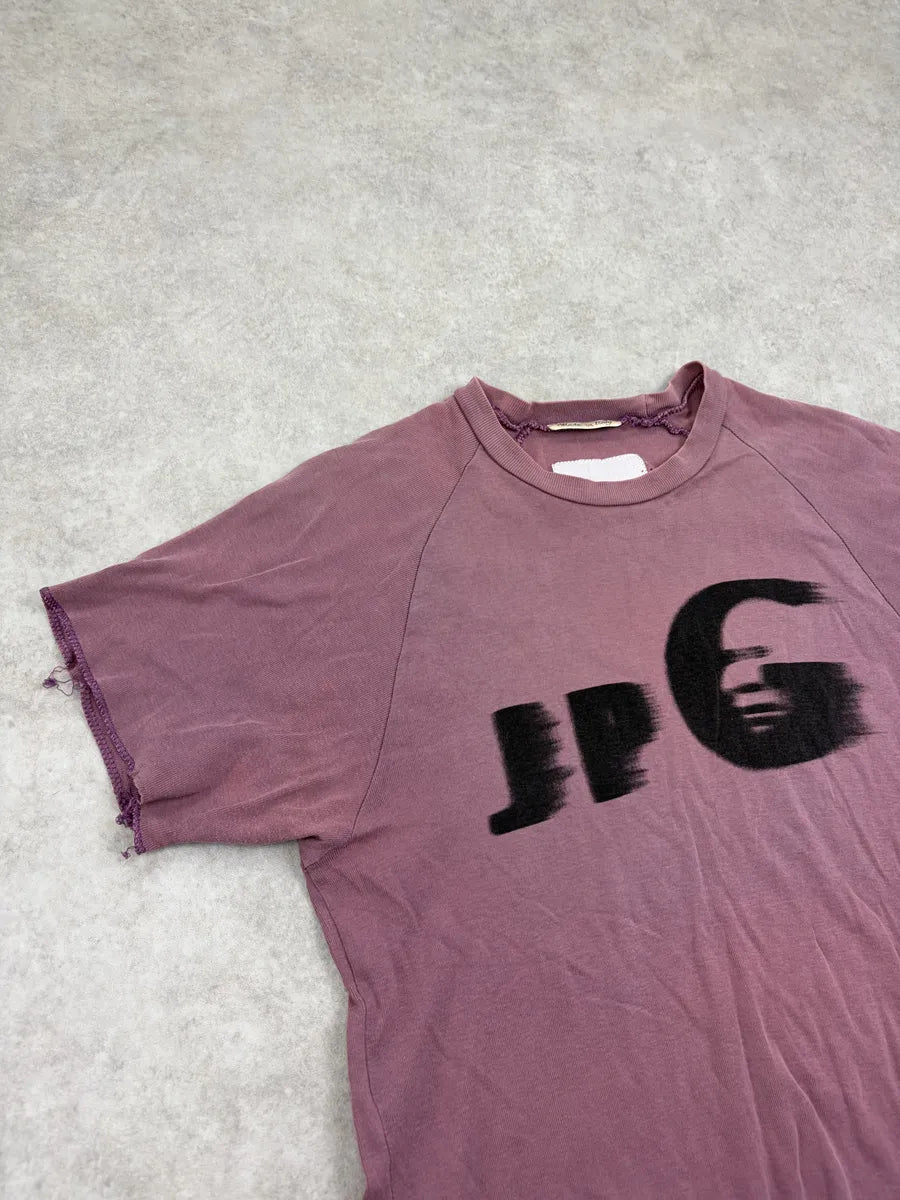 1990s Jean Paul Gaultier Bordeaux Irregular Logo Print T-Shirt SmWRQWC 3