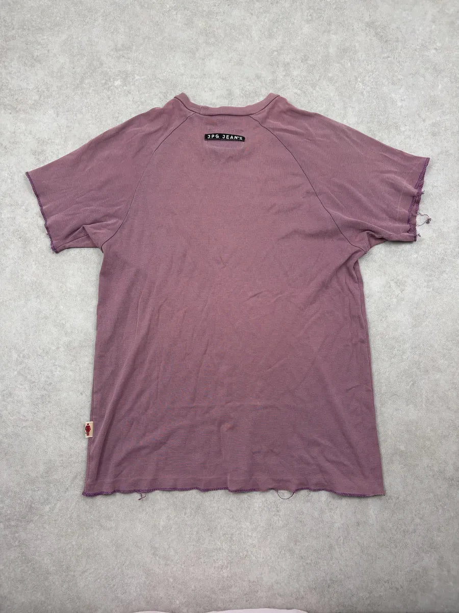 1990s Jean Paul Gaultier Bordeaux Irregular Logo Print T-Shirt SmWRQWC 5