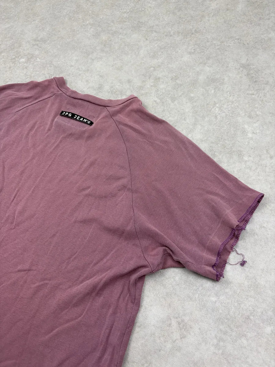 1990s Jean Paul Gaultier Bordeaux Irregular Logo Print T-Shirt SmWRQWC 6