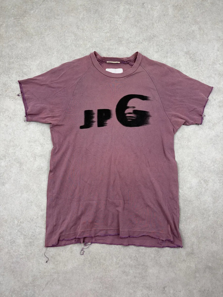 1990s Jean Paul Gaultier Bordeaux Irregular Logo Print T-Shirt SmWRQWC 0