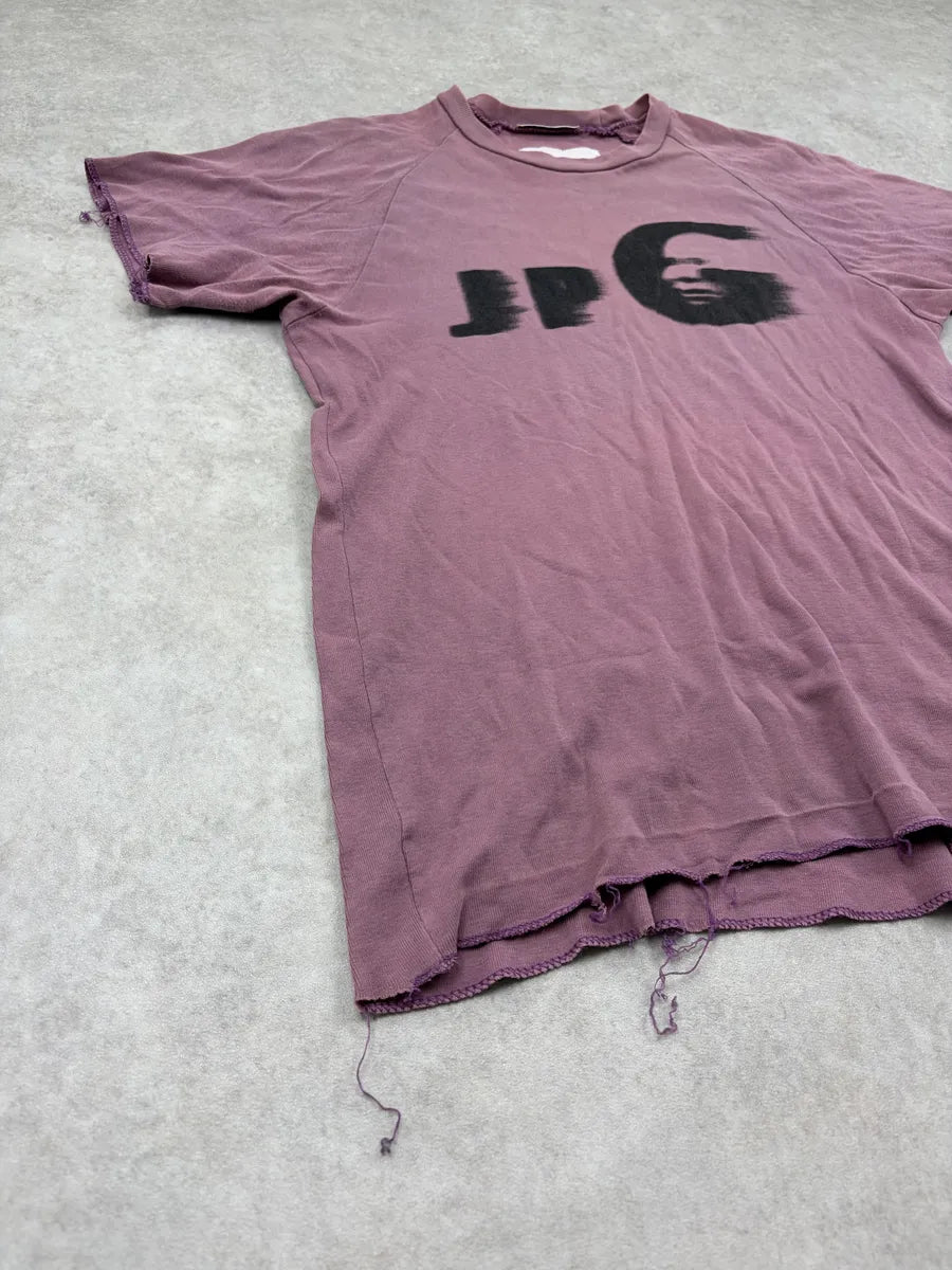 1990s Jean Paul Gaultier Bordeaux Irregular Logo Print T-Shirt SmWRQWC 4