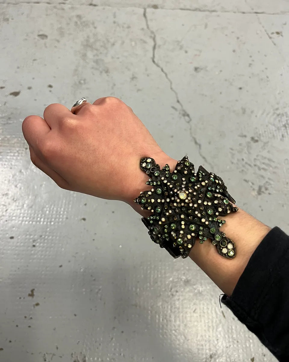 Jean Paul Gaultier Bronze Metal Crystal Studded Bracelet xOmXwiY 0