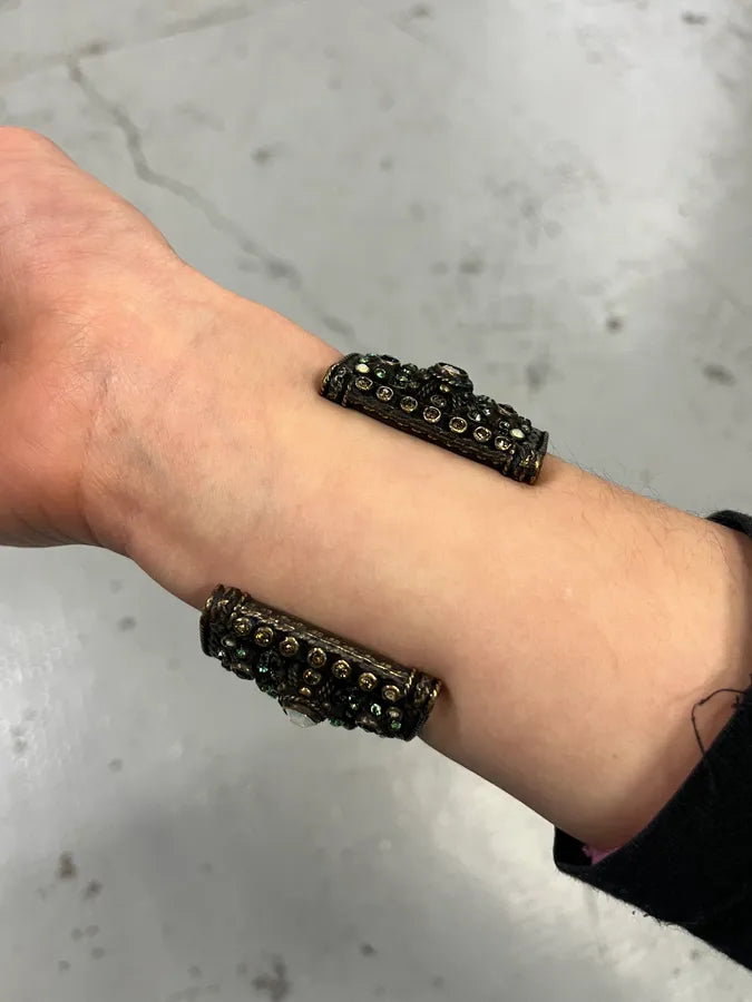 Jean Paul Gaultier Bronze Metal Crystal Studded Bracelet xOmXwiY 3