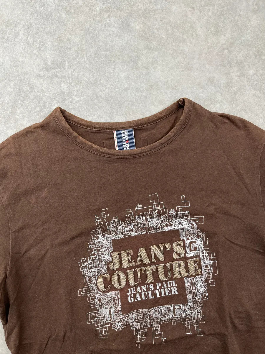 1990s Jean Paul Gaultier Brown Graphic Logo T-Shirt ZzDAANk 4