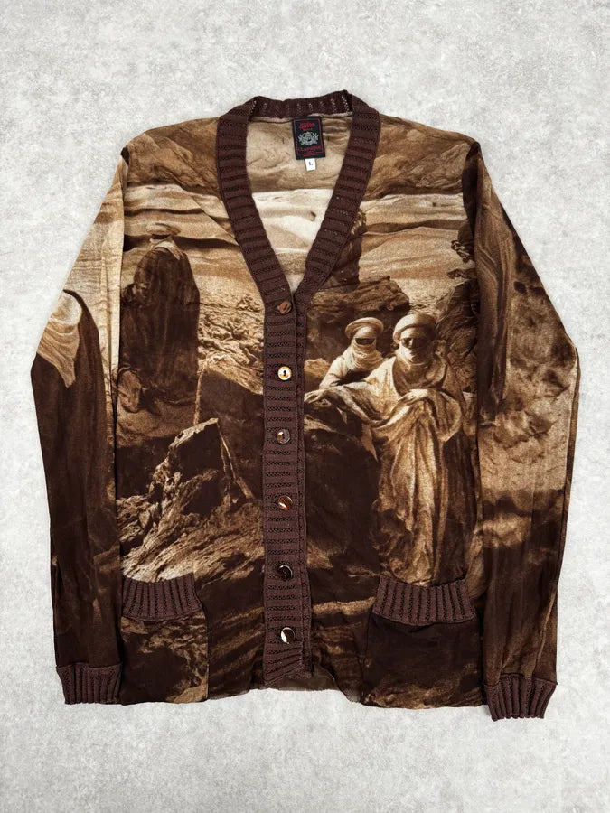 Jean Paul Gaultier Brown Desert Landscape Mesh Cardigan FmqvNgj 0
