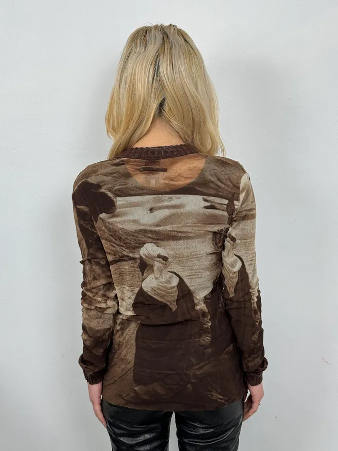 Jean Paul Gaultier Brown Desert Landscape Mesh Cardigan FmqvNgj 2
