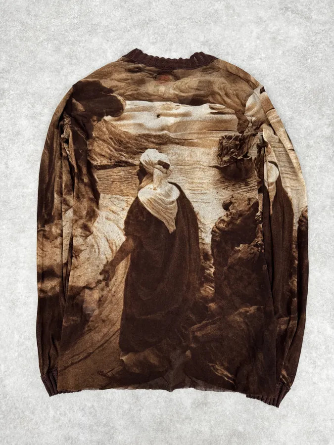 Jean Paul Gaultier Brown Desert Landscape Mesh Cardigan FmqvNgj 3