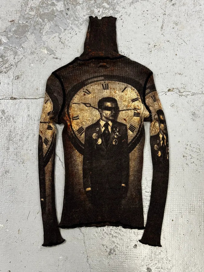 AW2003 Jean Paul Gaultier Brown Clock Longsleeve Top XhMXYQY 3