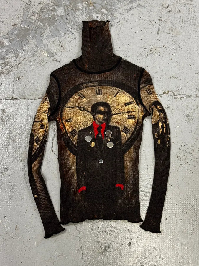 AW2003 Jean Paul Gaultier Brown Clock Longsleeve Top XhMXYQY 0