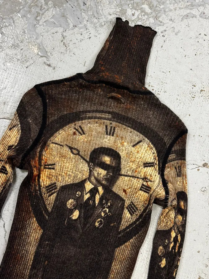 AW2003 Jean Paul Gaultier Brown Clock Longsleeve Top XhMXYQY 7