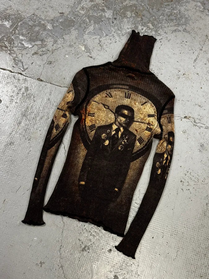 AW2003 Jean Paul Gaultier Brown Clock Longsleeve Top XhMXYQY 5