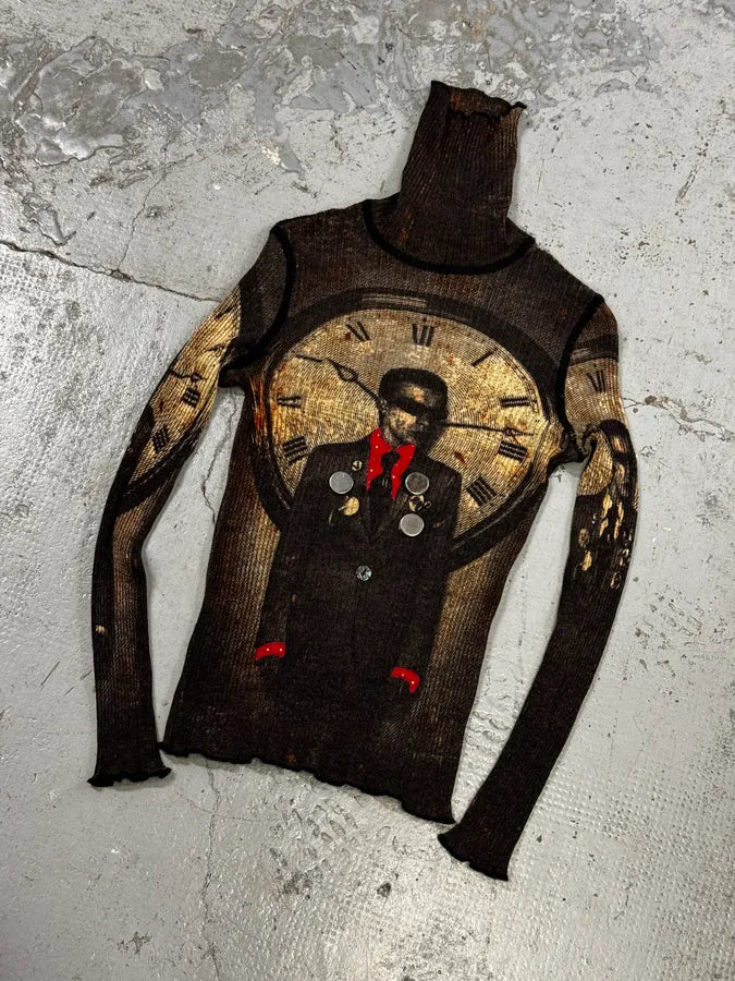 AW2003 Jean Paul Gaultier Brown Clock Longsleeve Top XhMXYQY 4