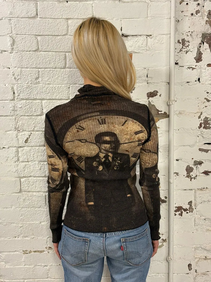 AW2003 Jean Paul Gaultier Brown Clock Longsleeve Top XhMXYQY 2