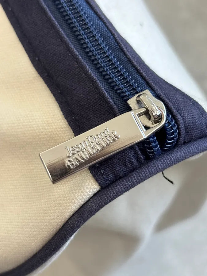 Jean Paul Gaultier White & Navy Canvas Striped Handle Bag QJGLTQk 11